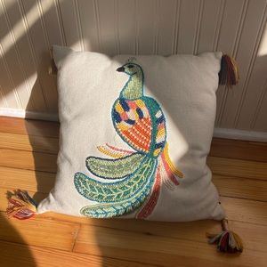 Glass Beaded Peacock Throw Pillow